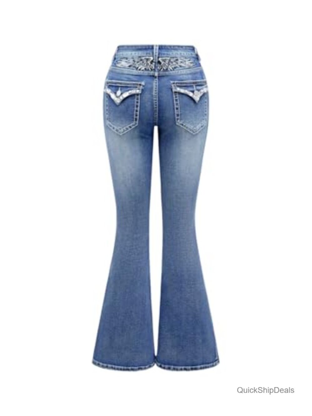 Goth Punk Rhinestone Embroidered Flare Jeans Low Rise Stretch Denim Pants